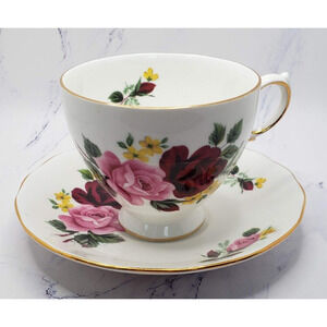 Tea Cup and Saucer Queen Anne Bone China Roses Pattern